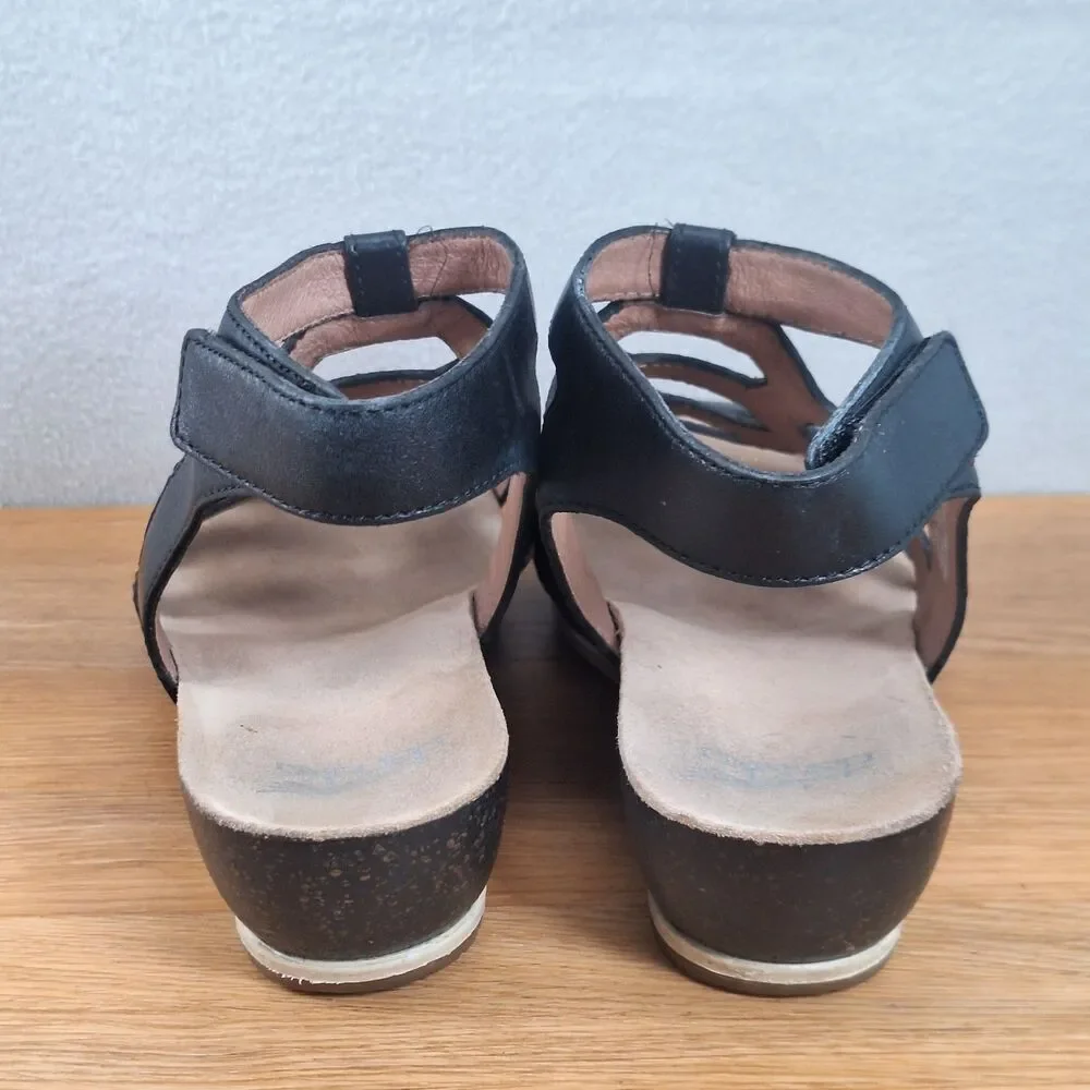 Dansko Valentina Women's 7.5 EU 38 Caged Gladiator Wedge Sandals Black Leather